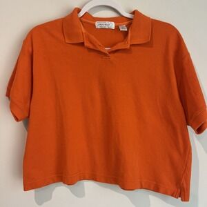 Vintage Lord & Taylor Orange Boxy Polo Shirt Cotton Piqué Retro Minimalist PL